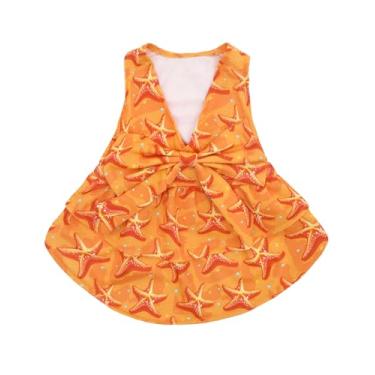 Imagem de CuteBone UPF50+ Vestidos para cães pequenos, vestido de verão sem mangas decote em V profundo com laço grande, tecido respirável, roupas de cachorro elásticas refrescantes para festas de casamento ao
