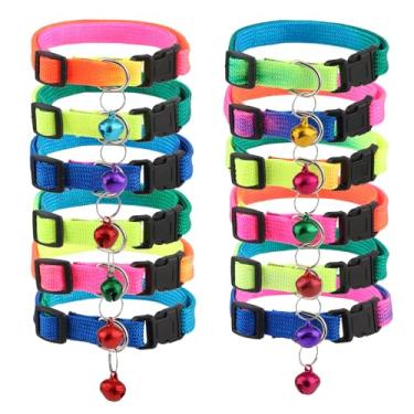 Imagem de Coleira personalizada Hypeety Cat para cães com arco-íris colorido ajustável com sino, 12 peças, coleiras para gatos (12 peças/pacote)