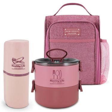 Imagem de Conjunto Bolsa Térmica Pote Marmita Porta Escova E Pasta De Dente Concept Rosa