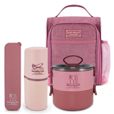 Imagem de Conjunto Bolsa Térmica, Pote Marmita,porta Escova E Porta Talher Concept Rosa
