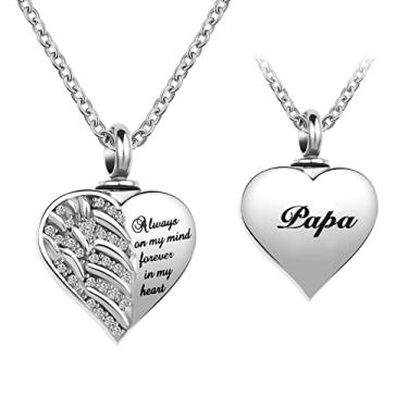 Imagem de LuxglitterLin Joias de cremação com asas de anjo da guarda para cinzas, coração, urna de cristal, colares para cinzas, memorial, lembrança, colar Always on Mind Forever in My Heart, Aço inoxidável,