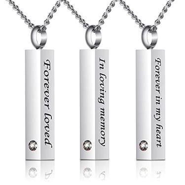Imagem de BGAFLOVE Joia de cremação preta de cristal para cinzas, colar de urna de prata para cinzas, colar de pedra do mês de nascimento com pingente de lembrança, urna de cremação, medalhão de barra de joias