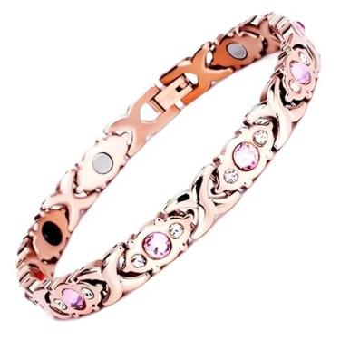 Imagem de Pulseira Magnética Ouro Rose 18k Pedras Zircônia Equilíbrio Unissex Bracelete