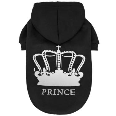 Imagem de EXPAWLORER Moletom com capuz Prince Dog para meninos - Suéter com capuz para cães com orifício para trela, roupas para clima frio para cães, moletom com bolso, roupa quente para animais de estimação,