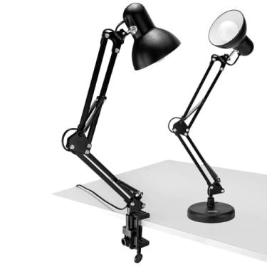 Imagem de Luminária de Mesa Articulada em Metal Preto, Base Pesada + Garra, Soquete E27