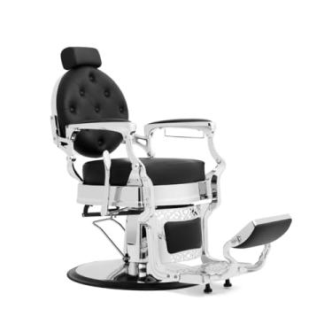 Imagem de Funnylife Cadeira de barbeiro, preta, prata, resistente, 317,5 kg, cadeira de salão de beleza, cadeira de massagem com bomba hidráulica