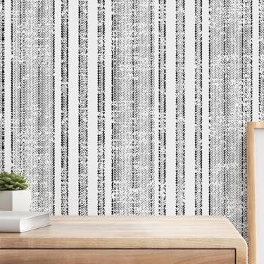 Imagem de Papel de parede moderno de 43,9 cm x 1,219 cm papel de contato listrado preto e branco papel de parede autoadesivo removível para armários de cobertura de parede decorativa gaveta de cômoda