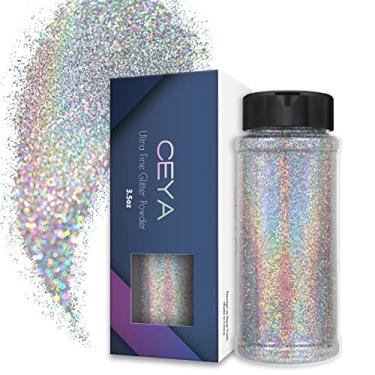 Imagem de Ceya 100 g glitter ultrafino em pó com glitter à laser prata com glitter holográfico 0,2 mm para geleca resina epóxi artesanal, joias, arte de unhas, festival, maquiagem, scrapbook, pintura de cartões de casamento