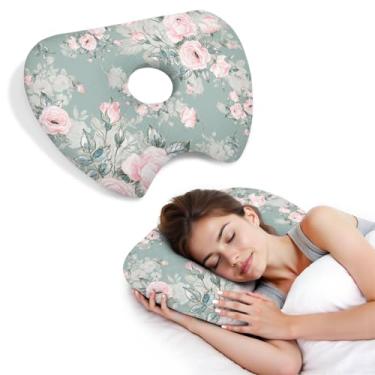 Imagem de BVOKQUC Travesseiro de piercing de orelha para dormir de lado, travesseiros com furos para dor de ouvido, travesseiro de donut para adultos, CNH, alívio de dor de ouvido, almofada de pressão e