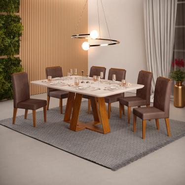 Imagem de Conjunto de Sala de Jantar 6 Cadeiras Tampo SEM VIDRO 1700x900 DJ Móveis Kiara Freijó Yasmin Moca