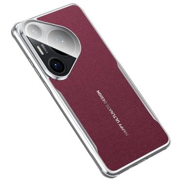 Imagem de LTLMYDAM Capa ultrafina para Huawei Pura 80 Ultra/80 Pro/80 Pro+/80, capa de couro de alta qualidade com textura de lichia proteção total da lente anti-queda, vermelha, 80