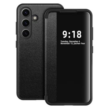 Imagem de Capa flip para Samsung Galaxy S24 Plus S View, capa protetora completa 360 graus fosca translúcida transparente para Samsung S24+, capa flip de luxo para Samsung S24 Plus (preto)