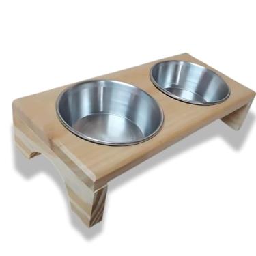 Imagem de Comedouro e Bebedouro Madeira Pinus e Aluminio pra Cachorro ou Gato(Comedouro Individual)