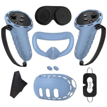 Imagem de ZSAUTHREE Conjunto De Capa Silicone Compatível Com Acessórios Oculus Quest 3, Facial Vr, Protetora Para Controle Toque Lente, Descartável Os Olhos (Azul)