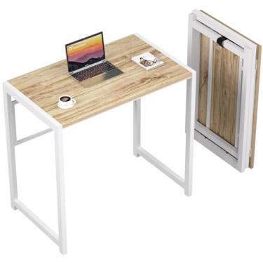 Imagem de GreenForest Mesa dobrável sem montagem, mesa pequena de 80 cm para espaços pequenos, mesa de computador para escritório em casa, mesa dobrável que economiza espaço, mesa de estudo, branco carvalho