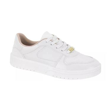 Imagem de Tênis Casual Moleca Feminino Couro Costura Conforto Branco