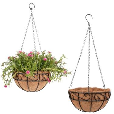 Imagem de Dovesail Pacote com 2 cestas de metal de 25,4 cm para plantas ao ar livre, cesta de plantadores pendurados com forros de coco, cestos pendurados, vasos de flores para jardim, pátio, deck, plantas de