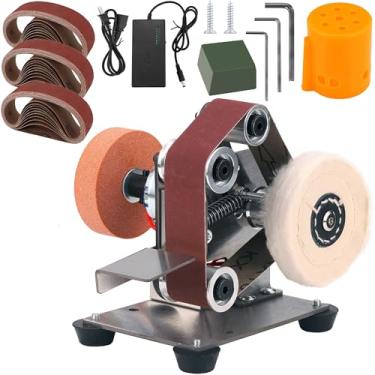 Imagem de Mornajina Mini lixadeira de cinto para fabricação de facas, lixadeira de cinto elétrica 3 em 1, kit de polimento de facas de afiador de facas de velocidade ajustável para fazer facas de madeira de