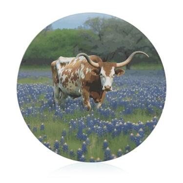 Imagem de Tábua de cortar cozinha antiderrapante resistente ao calor fácil de limpar Bluebonnet Tábua de cortar Longhorn - Presente de cozinha ideal para cozinheiros domésticos