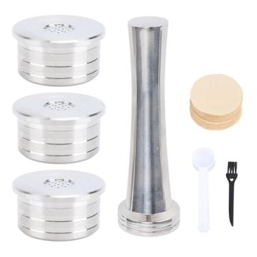 Imagem de Cápsula de café reutilizável filtro de café em aço inoxidável para delta q máquina de café com meio ambiente Durável fácil de limpar inclui escova de colher (com filtros de papel pincel colher