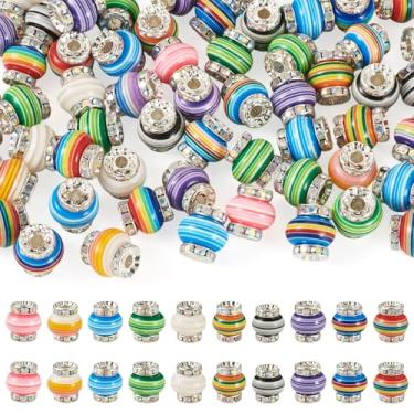 Imagem de FASHEWELRY 60 peças de contas europeias com furo grande, coluna, contas de resina, contas de strass de 14 mm, contas de artesanato para pulseira, colar, joias, faça você mesmo, canetas decorativas