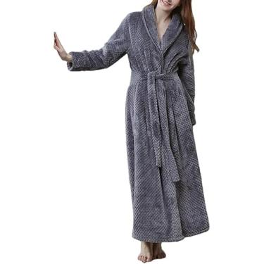 Imagem de Mulheres Inverno Longo Quente Flanela Roupão De Banho Amantes Roupões De Banho Grossos Homens Pijamas Sólido Roupão, Women gray9 59, M