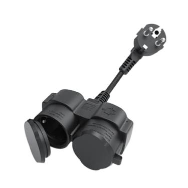 Imagem de Generic Ue europa schutzkontakt macho para fêmea cabo de extensão tomada divisor cabo alimentação 1 a 2 profissional ao ar livre ip44 à prova dipágua, Preto