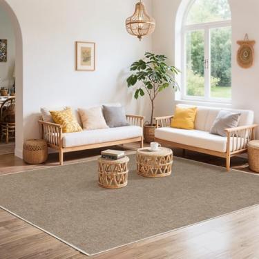 Imagem de LBRO2M Tapete lavável de juta sintética 12 x 18 cm para sala de estar, quarto, aparência de juta natural, tapete durável, sólido que não cai ecológico (5 x 7 natural)