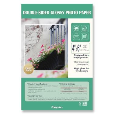 Imagem de Pikapoka Papel fotográfico brilhante de dupla face para impressora a jato de tinta 10 x 15 cm, papel brilhante espesso para cartolina 28 kg, 100 folhas