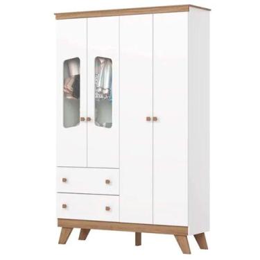 Imagem de Guarda-Roupa Infantil 4 Portas 2 Gavetas Confete Henn Roupeiro, BRANCO