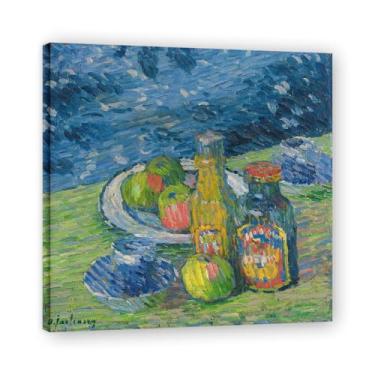 Imagem de Pôster de arte expressionista (fruta de garrafa de vida morta) por Alexej von Jawlensky. Pinturas a óleo famosas. Decoração de parede de sala de estar ou escritório. Moldura interna de 30 x 30 cm