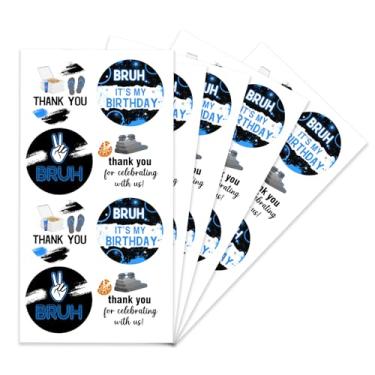 Imagem de Serencatcher Bruh It's My Birthday Decorations, 80 pçs azul preto Bruh Thank You adesivos redondos etiquetas 5 cm para presente engraçado adolescente menino festa de aniversário lembrancinhas