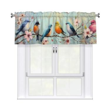 Imagem de Cortina de pássaro floral primavera sanefa curta haste bolso tratamento de janela para sala de estar quarto cozinha banheiro 1 painel 137 cm L x 45,7 cm C