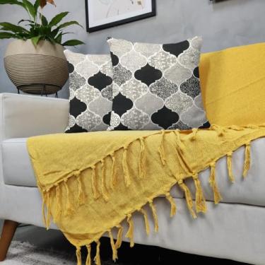 Imagem de Genérico, Kit Manta Para Sofá Amarela + 2 Capas De Almofada Com Zíper 08