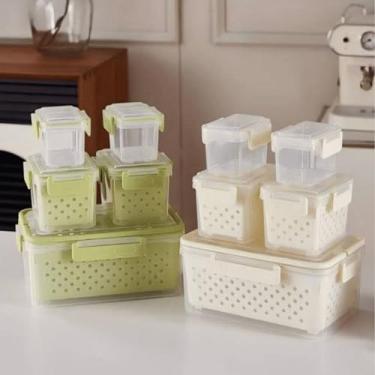 Imagem de kit Conjunto de Potes Herméticos com Tampa e Cesto, 5 Peças, Transparente, Livre de BPA,Csa,Cozinha,Geladeira,Alimento Verdura,Legumes