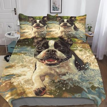 Imagem de YXZIEOLFB Conjunto de cama de cachorro capa de edredom de microfibra macia com zíper oculto com design de impressão 3D para crianças adolescentes adultos 3 peças casal (200 x 200 cm)