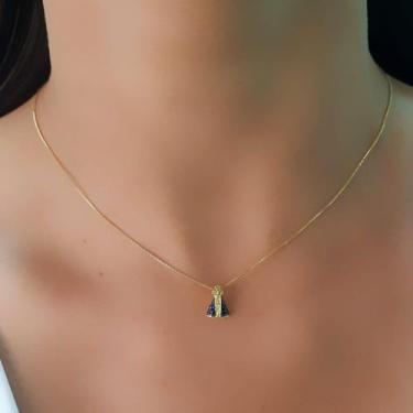 Imagem de Choker Mini Nossa Senhora Aparecida Micro Zircônia Azul Banhado em Our