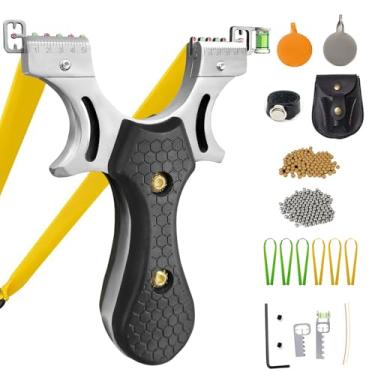 Imagem de RCZZSUWE Conjunto de tiro de estilingue de caça para adultos, estilingue tático profissional de aço inoxidável, catapulta de alta velocidade com bolas de munição, faixas de borracha, bolsa de munição,