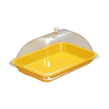 Imagem de YWJLQH Suporte para bolo com tampa, bandeja de servir reutilizável, conveniente e transparente, bandeja para servir sobremesas, capa para comida, loja de, Amarelo