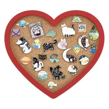 Imagem de BENECREAT Quadro de cortiça com alfinete de coração vermelho, quadro de exibição de boletim de 0,7 polegadas de espessura com moldura vermelha para armazenamento de broches, decoração de dia dos