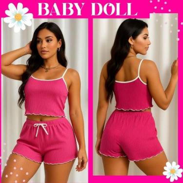 Imagem de Pijama Feminino Baby Doll Short Dool Canelado - Traje para dormir Femi