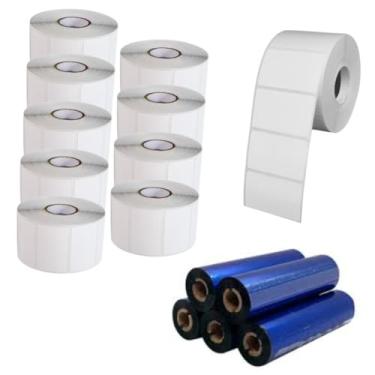 Imagem de Kit com 10 Rolos de Etiqueta Adesiva BOPP Cola Borracha 50x30 + 5 Ribbon Resina
