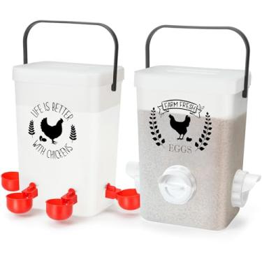 Imagem de Conjunto de alimentador de frango e bebedouro de frango TGEYD (7 litros/6,8 kg) alimentador automático de frango, alimentador de aves sem desperdício, acessórios para galinheiros e galinheiros