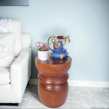 Imagem de Mesa compacta de toco de madeira natural – Mesa pequena com detalhes rústicos de 40 cm A, paulownia sólida e leve, banco decorativo multiuso para espaços pequenos