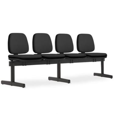 Imagem de Cadeira Longarina 4 Lugares Recepção Sala de Espera Work F02 Crepe Preto - Lyam Decor