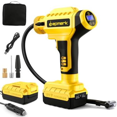 Imagem de Lepmerk Bomba De Ar Sem Fio Para Encher Pneus Com Manômetro, 150 Psi, Bateria Recarregável 20 V E 10.000 Mah, Base Carregadora Carro 12 Cc 3M