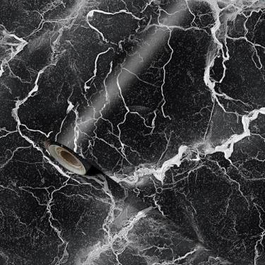 Imagem de HOMETITUTE Papel de parede de mármore preto e branco descasque e cole 39,9 cm x 100 cm Papel de contato de vinil removível autoadesivo para bancada, armários de parede, móveis, decoração de casa