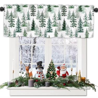 Imagem de Finphoon Cortinas de Natal para janelas, padrão de árvore de Natal de inverno, com bolso de haste, cortinas de saia de Natal para cozinha, sala de estar, quarto, 137 x 45 cm