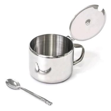 Imagem de Açucareiro Mini de Mesa com Colher em Aço Inox – Compacto e Prático para Cozinha