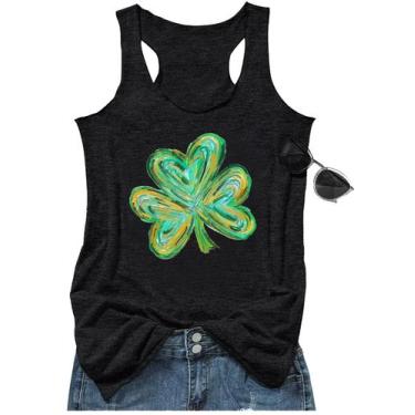 Imagem de Camisetas regatas femininas do Dia de São Patrício em aquarela Shamroc